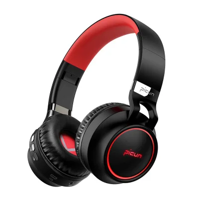 red Picun P60 беспроводные наушники Bluetooth светящиеся 24 часа рабочего времени mp3-плеер с микрофоном Поддержка TF карты для телефона ПК - Цвет: red