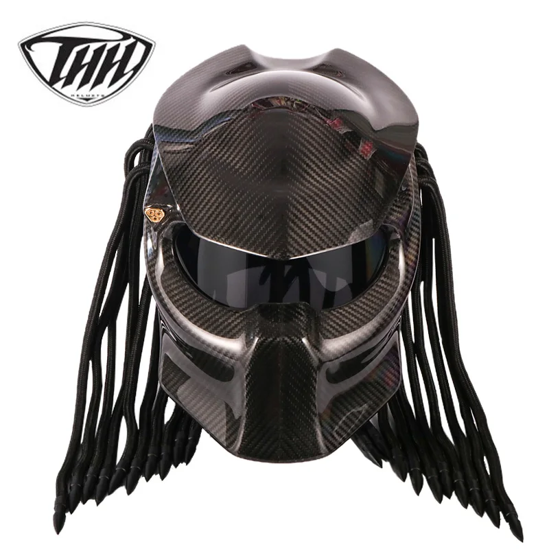 Casco Predator de fibra de carbono para motocicleta, protector de cara completa con certificación DOT, lente transparente colorida de alta calidad