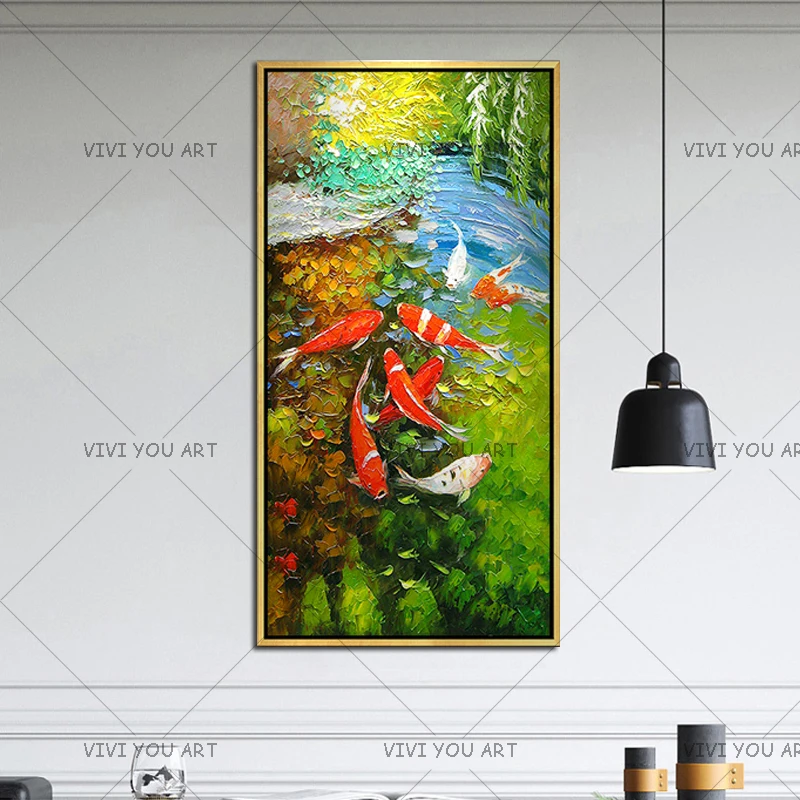 Картина для настенного искусства китайская абстрактная Nine Koi Fish пейзаж ручная