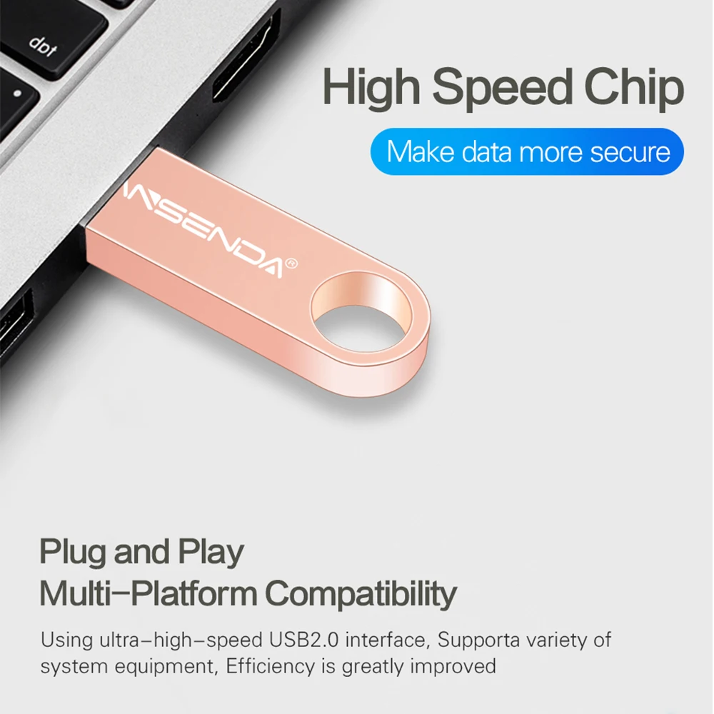 WANSENDA брелок USB флеш-накопитель 64 ГБ 32 16 8 4 металлический реальная емкость Флешка 2 0