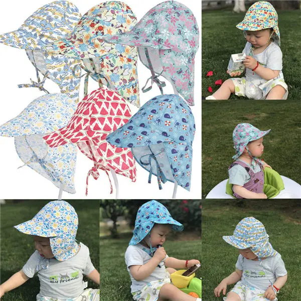 PUDCOCO Baby-Sun-Hat-Legionnaire-Cap-6M-5Y-Boys-Girls-Toddler-Neck-Flap-Chin-Strap Beach Summer Protect hats | Детская одежда и