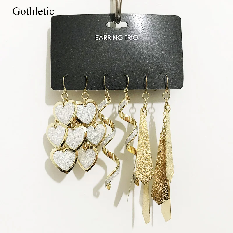 Золотистые/Родиевые серьги подвески 3 пар/комплект|dangle drop earings|dangle earringsdrop dangle earrings