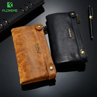 floveme 5 5 inch universale genuine leather zipper wallet case for iphone x 8 8plus 7 7plus 6 6s 5 man women card slot phone bag