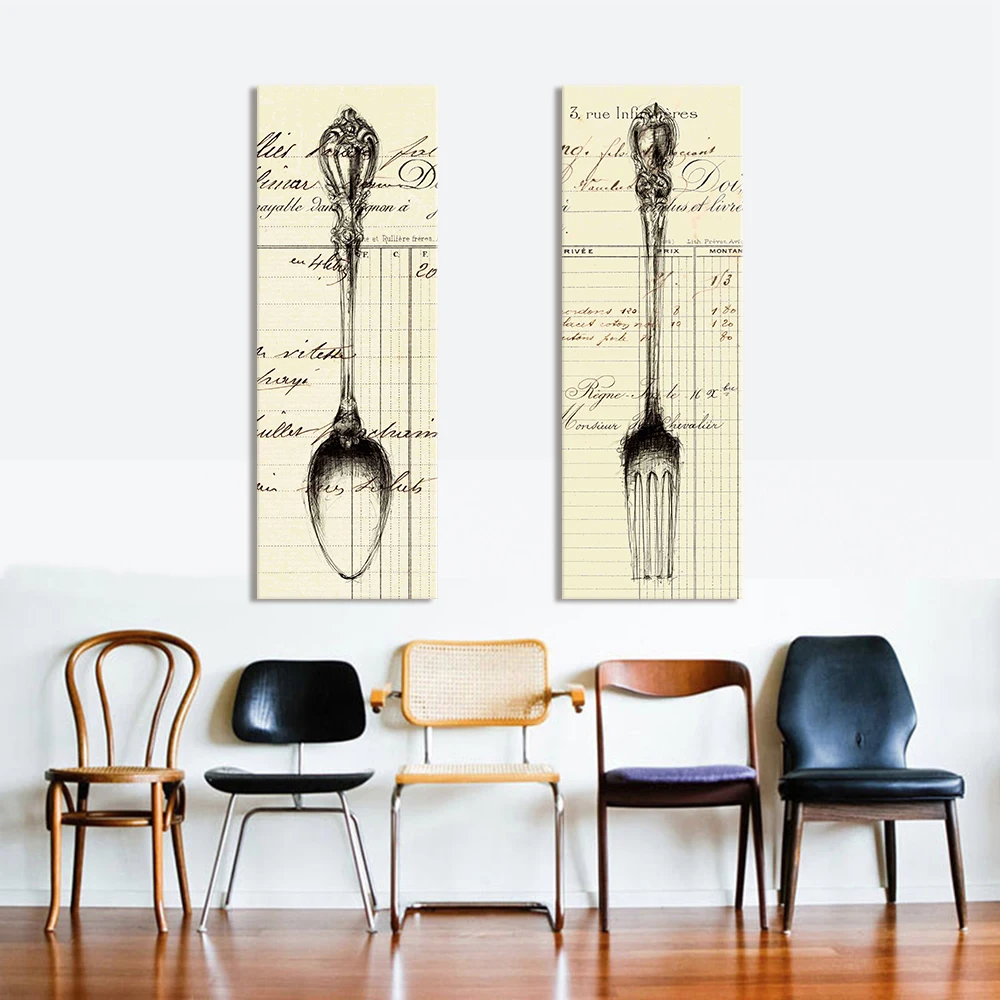 2 шт. вилка и ложка для столовой без рамки|canvas art|wall picturesart pieces |