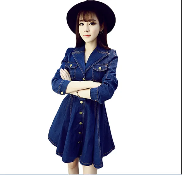 Высокое качество 2017 новое джинсовое платье Весна и осень одежда тонкое женское