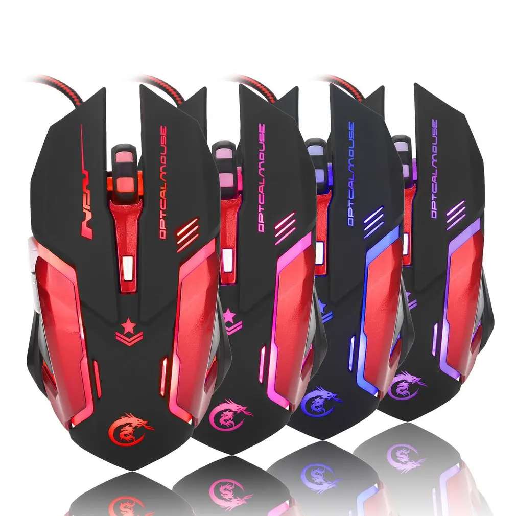 HXSJ H500 светодиодный оптическая игровая Мышь 6 программируемых клавиш 3200 Точек на дюйм игровой Мышь для портативных ПК USB Проводная макро игровая Мышь