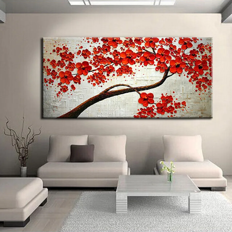 Большой размер Современная картина маслом на холсте палитра нож цветущие