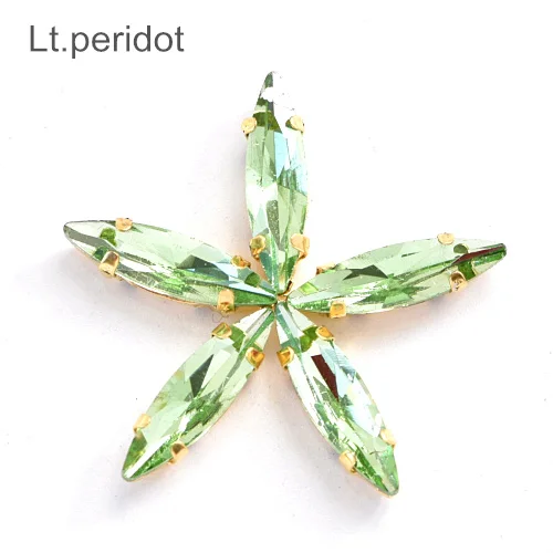 lt. peridot 4x15 мм, 50 шт., цветные стразы в виде лошадиного глаза с золотыми когтями для шитья, стеклянные камни для свадебного платья F0065 - Цвет: lt. peridot