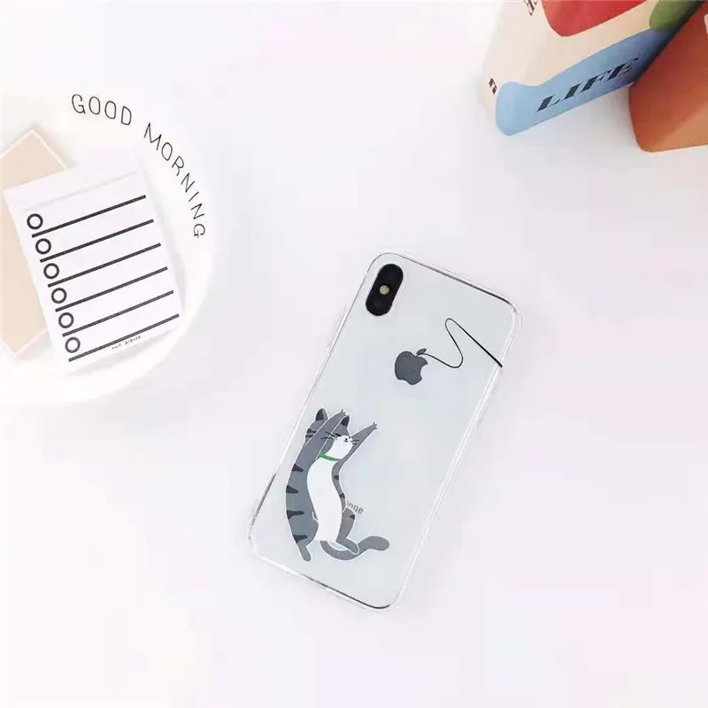 Милые играть кошка Ясно чехол для iPhone XS Max XR X 7 plus 8 6/s плюс мягкий ТПУ задняя крышка