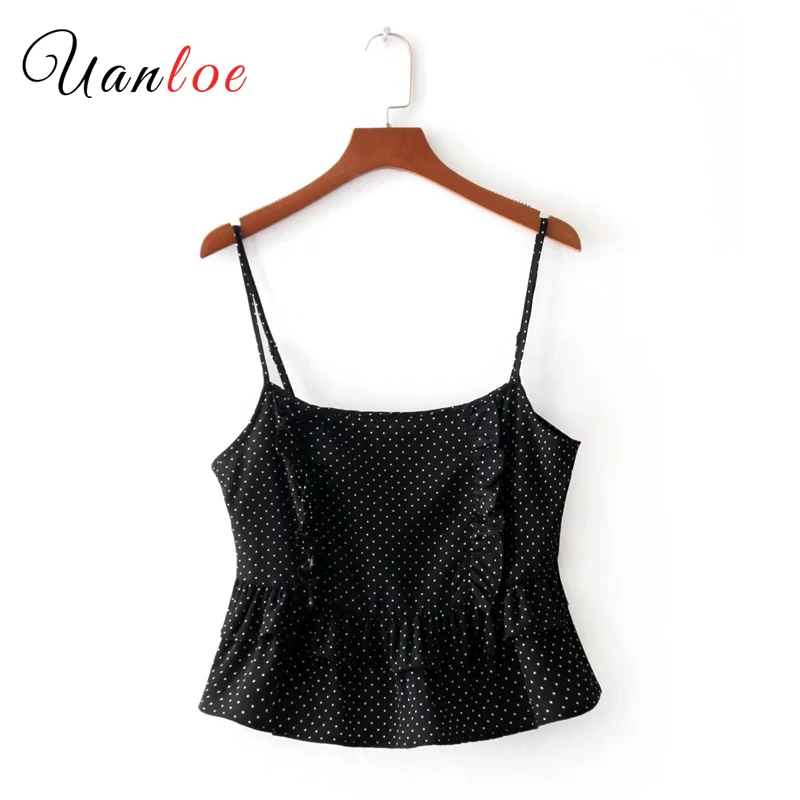 Для женщин Сладкий оборками горошек узор майки футболки без рукавов с открытой