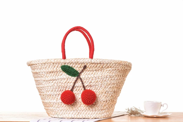 Богемные сумки из ротанга, плетеная вишня, Пляжная Корзина, сумки, красная Соломенная Сумка для женщин, корзина для покупок, сумки, Panier Osier Plage W355