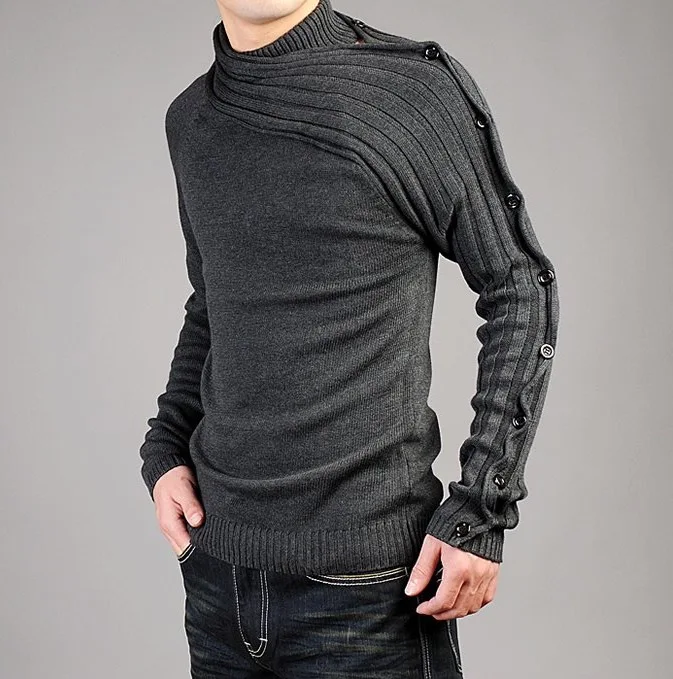 Мужской свитер с воротником под горло Повседневный хлопковый пуловер черный и