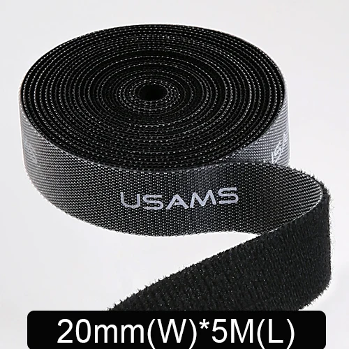20mm(W) 5M(L) USAMS Кабельный органайзер нейлоновая Волшебная наклейка крепежная лента Защита USB кабель управление намотка провода зажим кабель протектор - Цвет: 20mm(W) 5M(L)