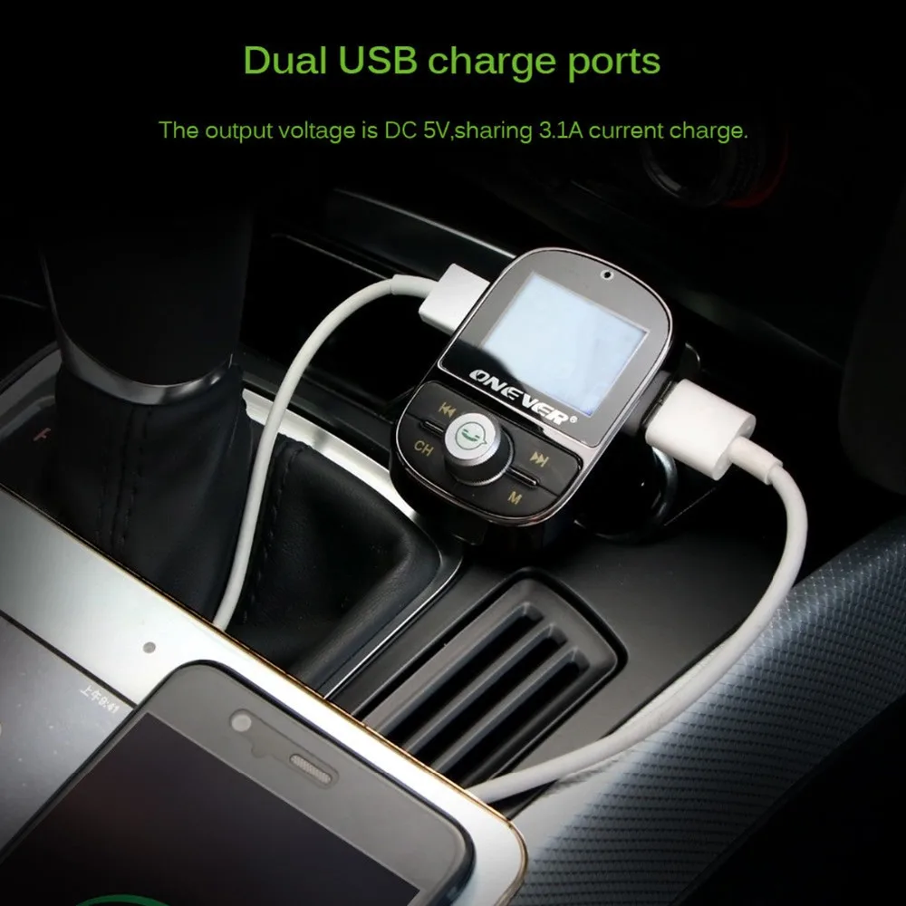 Bluetooth автомобильный fm передатчик беспроводной 3.1A двойной USB зарядное устройство