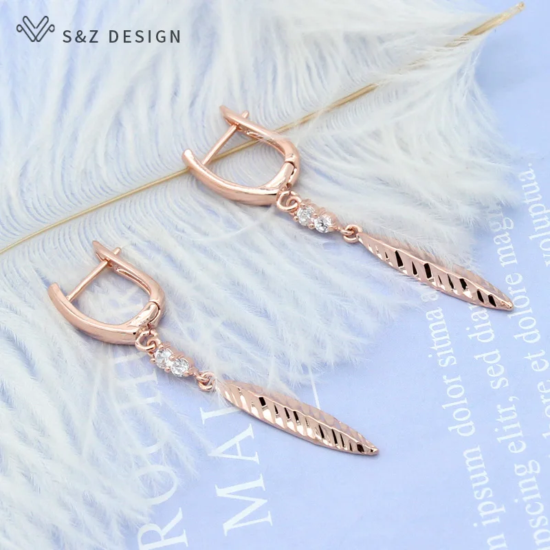 Серьги подвески S & Z из розового золота 585 пробы с фианитами женские тонкие