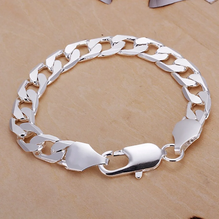 

Silver color Jewelry 6MM-12MM Bracelet men women Chain LINK noble solid jewelry wedding party gifts stamped , H262