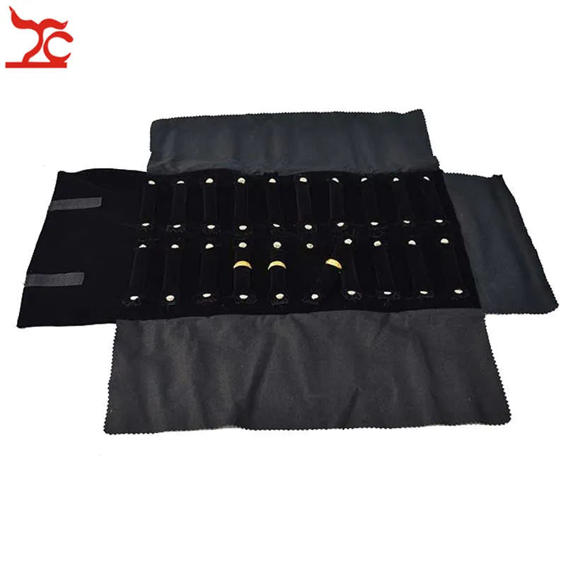 Wholesale Black Velvet Jewelry Display Rolls Travel Organizer Bag Foldable Earrings Ring Chain Pendant Necklace Storage Roll | Украшения и