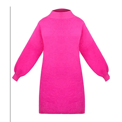 rose Red y44 Корейское модное платье-свитер из искусственного бархата с высокой талией, Женское зимнее новое платье с воротником средней высоты, свободное удобное теплое женское платье y44 - Цвет: rose Red y44
