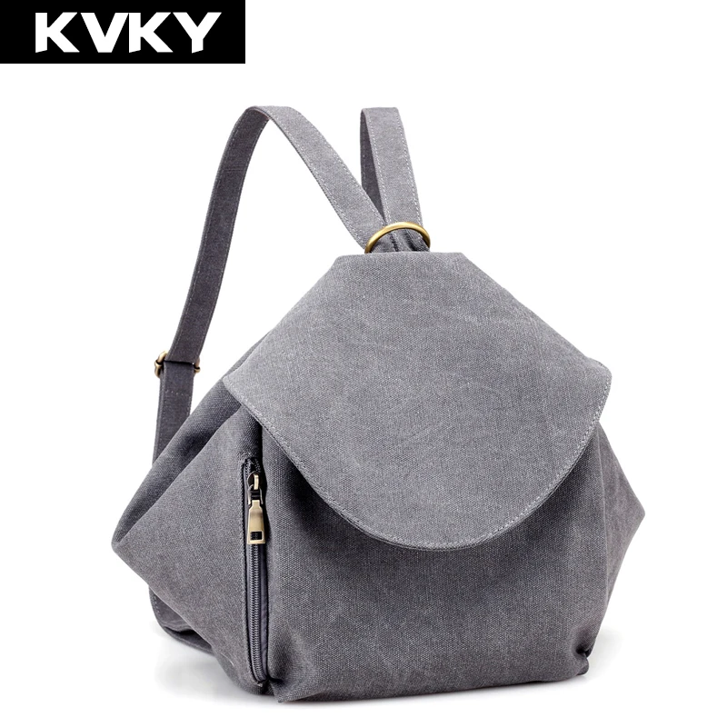 KVKY брендовые винтажные холщовые женские рюкзаки школьные сумки на плечо