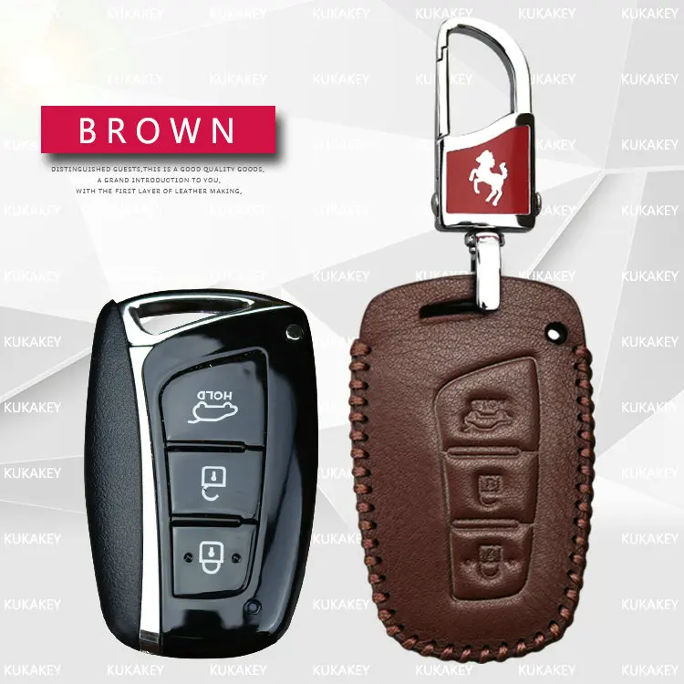 brown for Hyundai Кожаный чехол для автомобильных ключей, чехол для hyundai Solaris ix35 ix45 Santa Fe 2013 Accent Elantra Grand Tucson автомобильный держатель для ключей - Название цвета: brown for Hyundai