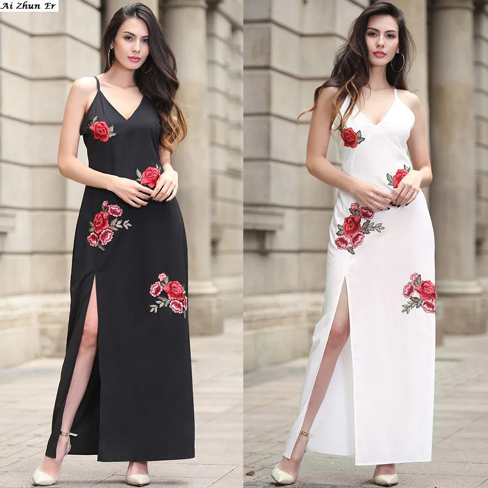 Aizhuner Лето 2017 г. платье новый сексуальный вышитые Бретели для нижнего белья V Longuette