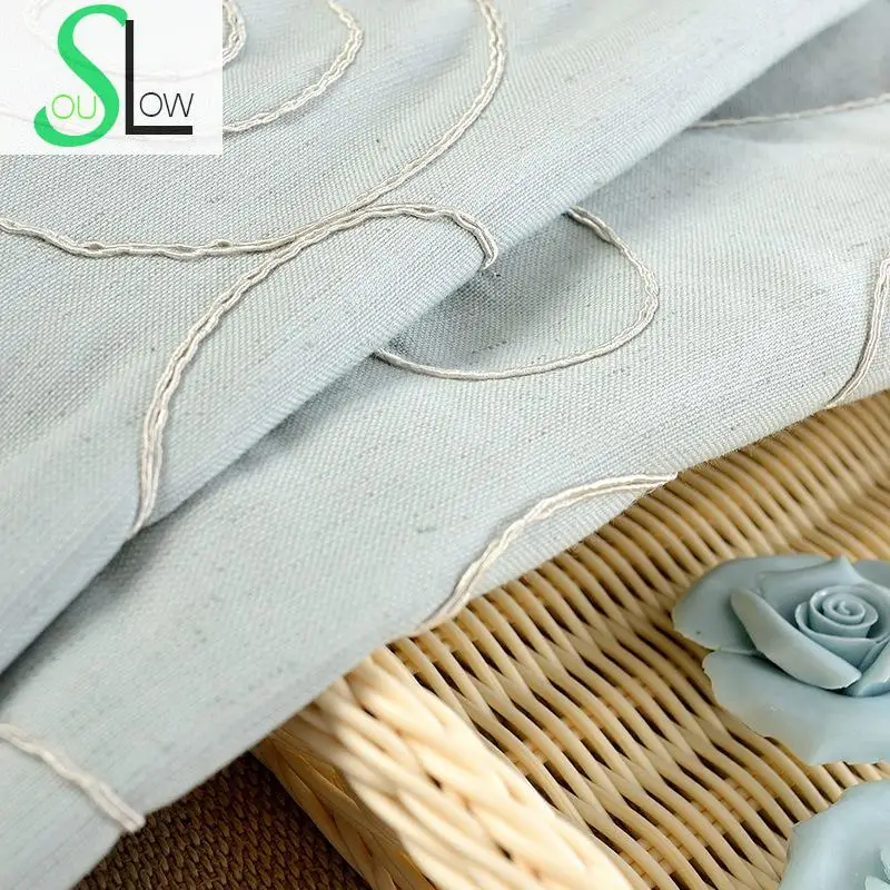 Занавеска из хлопка Slow Soul с синим крючком Современная штора вышивкой цветочной для гостиной детской