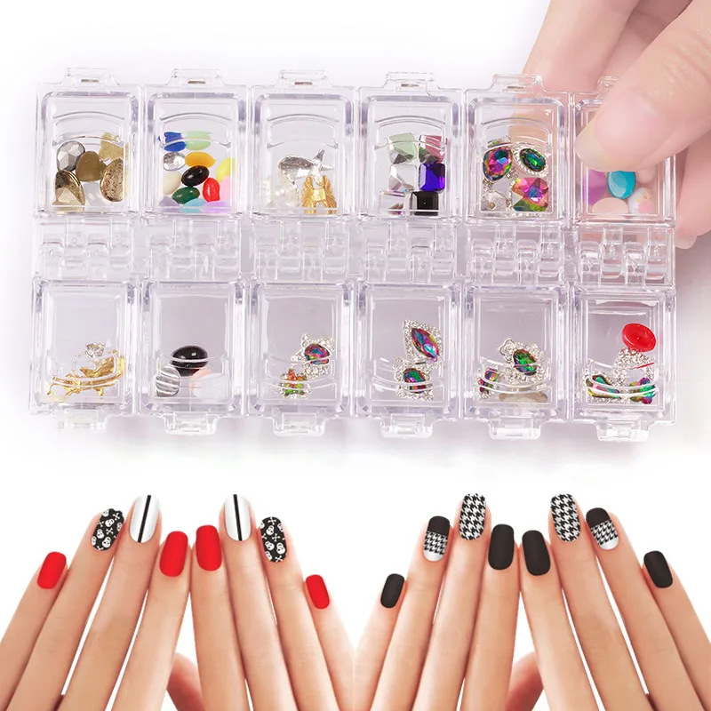 Пластиковый органайзер для ногтей 12 Ячеек|storage box|organizer containerrhinestone organizer |