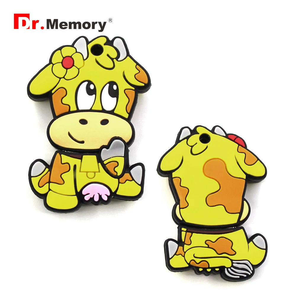 Флеш-накопитель Dr. Memory New Cute USB Flash Cartoon Cow Pendrive Silicone Plug Stick Mini Creative Drive 4GB 8GB 16GB 32GB 64GB Gift.