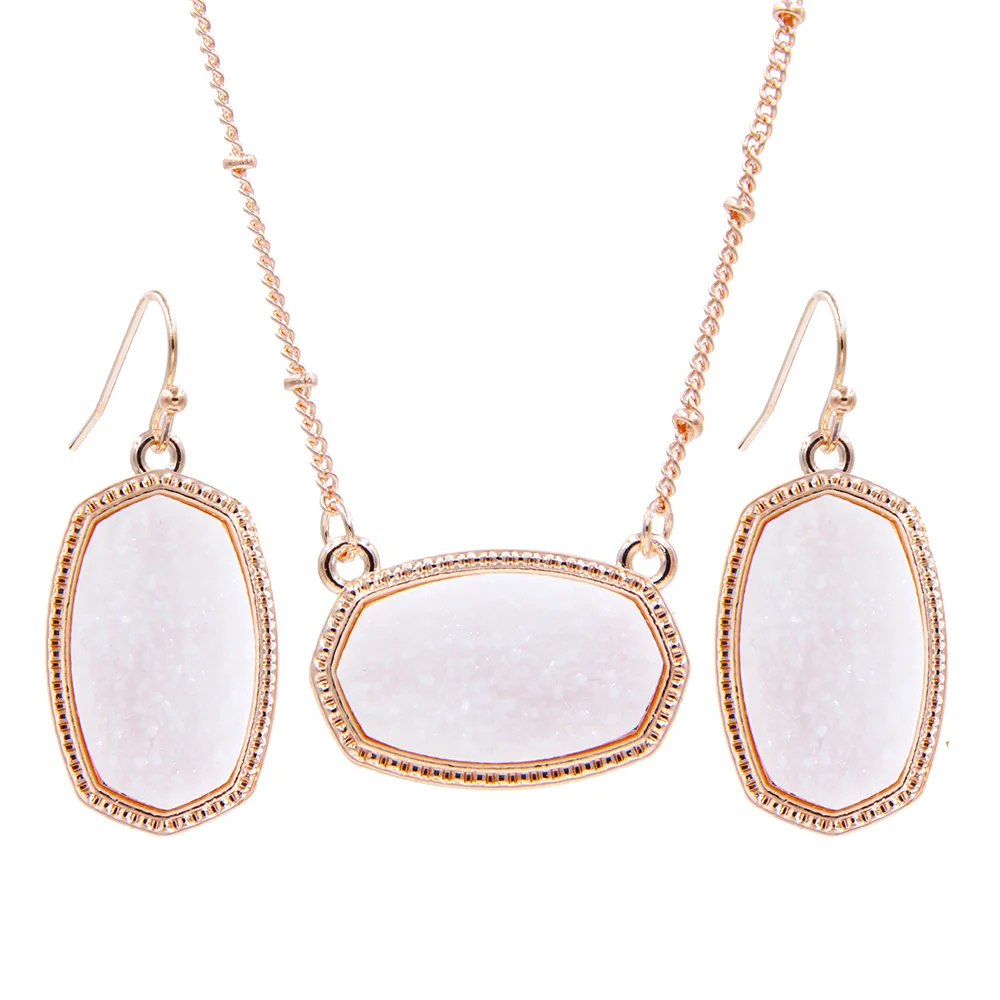 YJX черный Мини переливающийся Drusy Druzy Овальный кулон ожерелья с Висячие серьги ювелирный набор блеск бутик