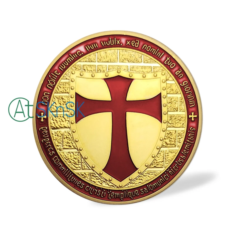 Образец заказа! 1 шт. эксклюзивный масонский UK Art challenge Coin 24k позолоченный красный эмаль крест рыцари тамплиер монета коллекционные вещи