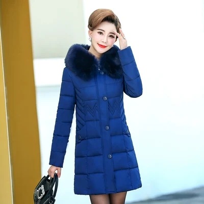 Royal blue Средней длины Теплый Для женщин куртка с капюшоном пальто Зимняя парка тонкий среднего возраста Для женщин хлопковая верхняя одежда Большие размеры женская повседневная куртка 5XL - Цвет: Royal blue