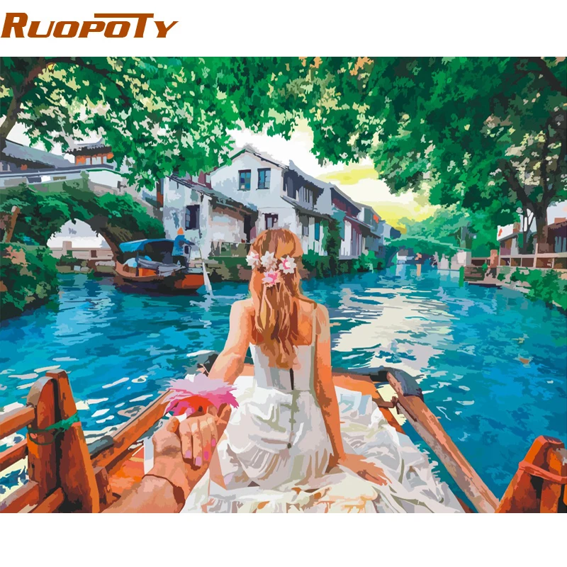 RUOPOTY рамка романтическая любовница Сделай Сам краска по номерам Современная Настенная художественная картина Акриловая Краска на холсте для домашнего декора 40x50 см