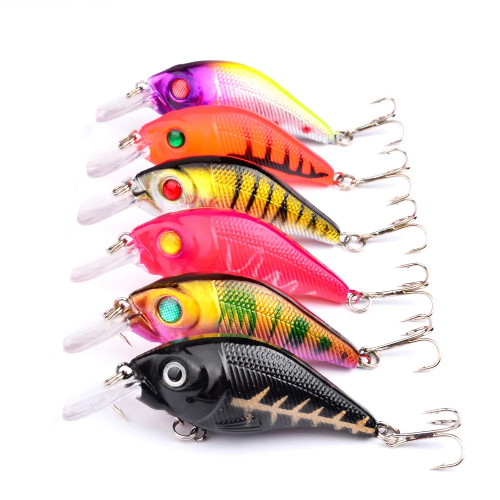 

6PCS Crank Minnow Fishing Crankbait Fish Bass lure hook baits 10cm/14g