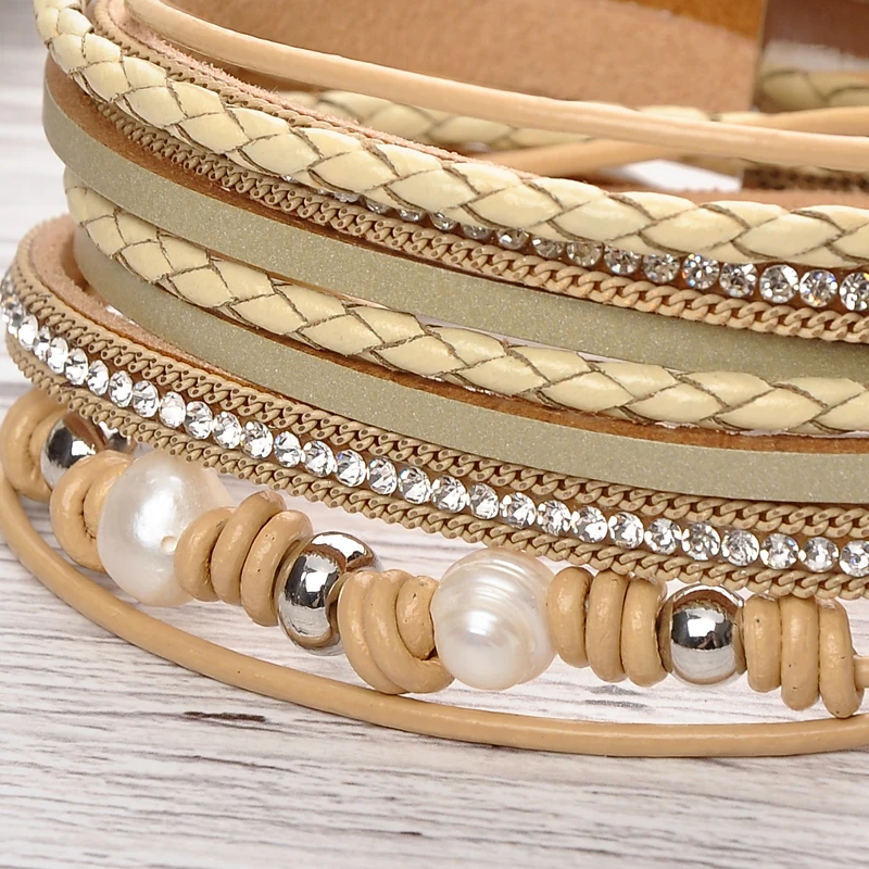 MODEBOX плетеные кожаные браслеты браслет с жемчужными подвесками веревочный