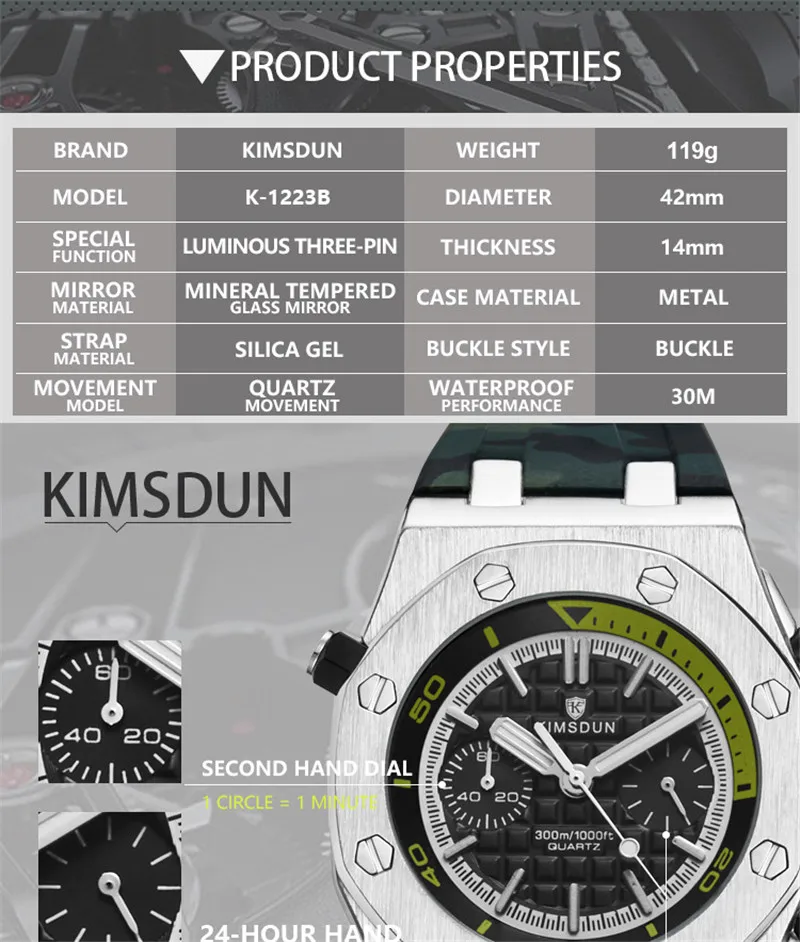 KIMSDUN Роскошные брендовые часы мужские часы Montre Homme все подциферы рабочие Силиконовые наручные кварцевые часы мужские эксклюзивные мужские часы Relogio