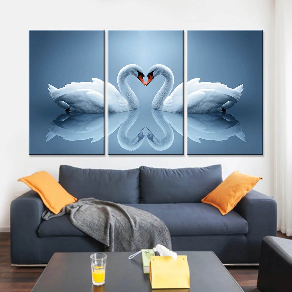 Прямая поставка 3 шт. картина маслом на холсте Лебедь пейзаж настенная Модульная