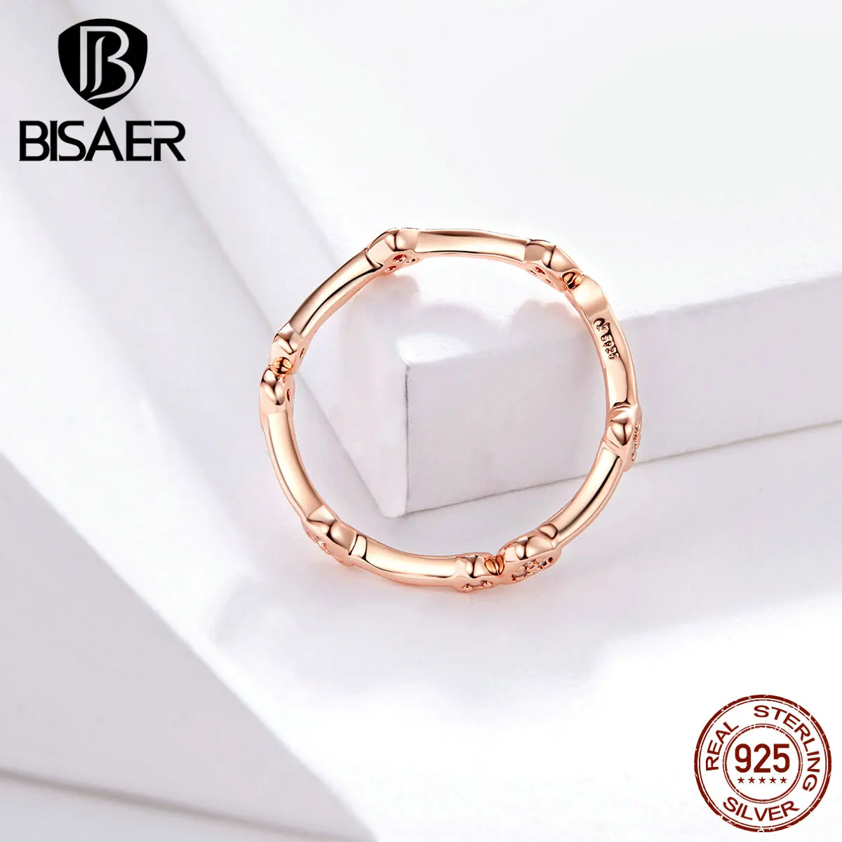 BISAER сердце кольца для женщин 925 пробы серебряные круглые кольца на пальцы розовое золото цвет любовь сердце Свадебные Анель ювелирные изделия ECR519