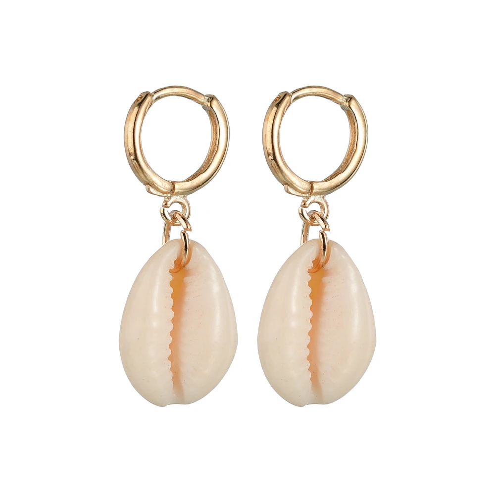 E3078 MissCyCy Bohemian Natural Sea Shell Earrings For Women Fashion Geometric Big Circle Earrings Female Hoop Earrings - Metal Color: E3078