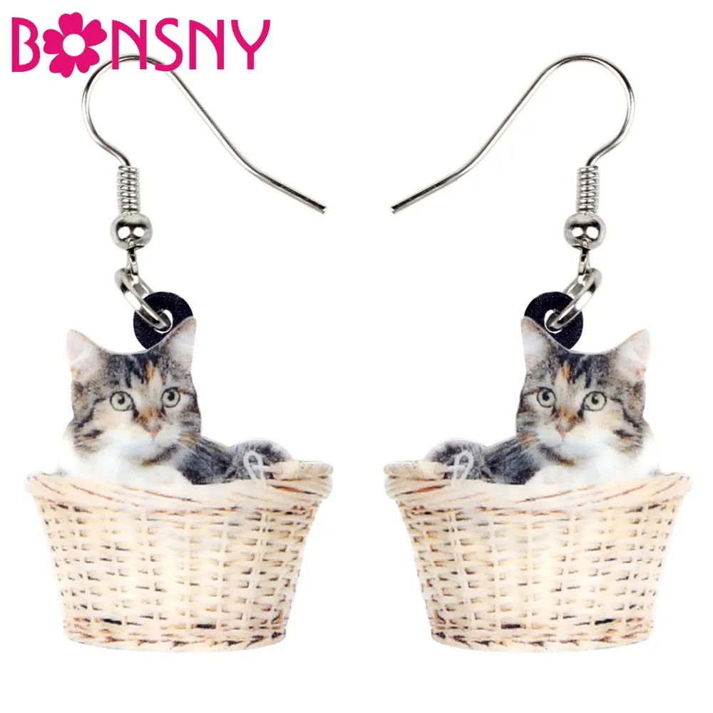 Женские акриловые серьги корзины Bonsny длинные в виде котенка и кота ювелирные