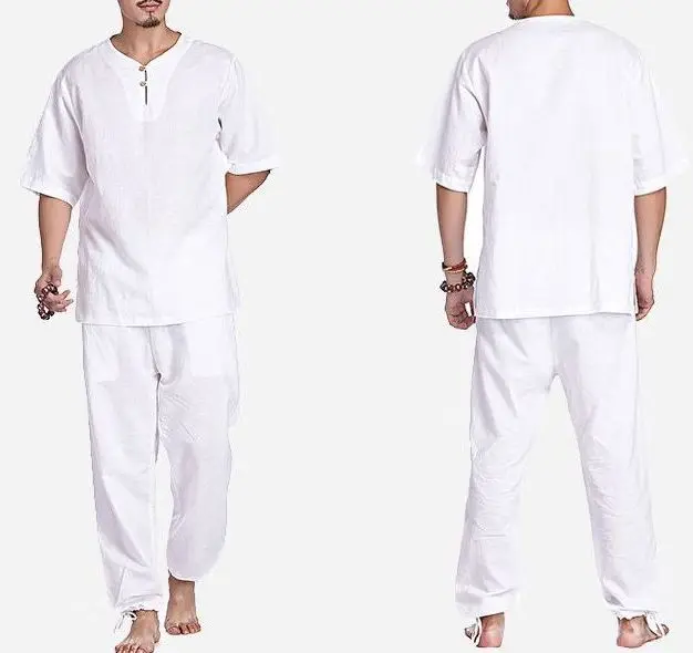 Костюм для йоги из хлопка и льна мужчин униформа дзен-лай медитации костюмы тайчи