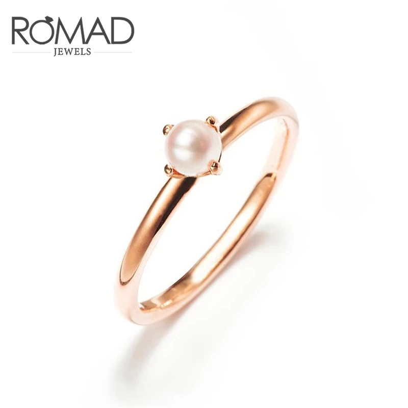 rose gold ROMAD, простые мини жемчужные кольца для женщин, женские шикарные изящные тонкие свадебные кольца, нежные кольца, золотые свадебные украшения, Bague Femme R5 - Цвет основного камня: rose gold