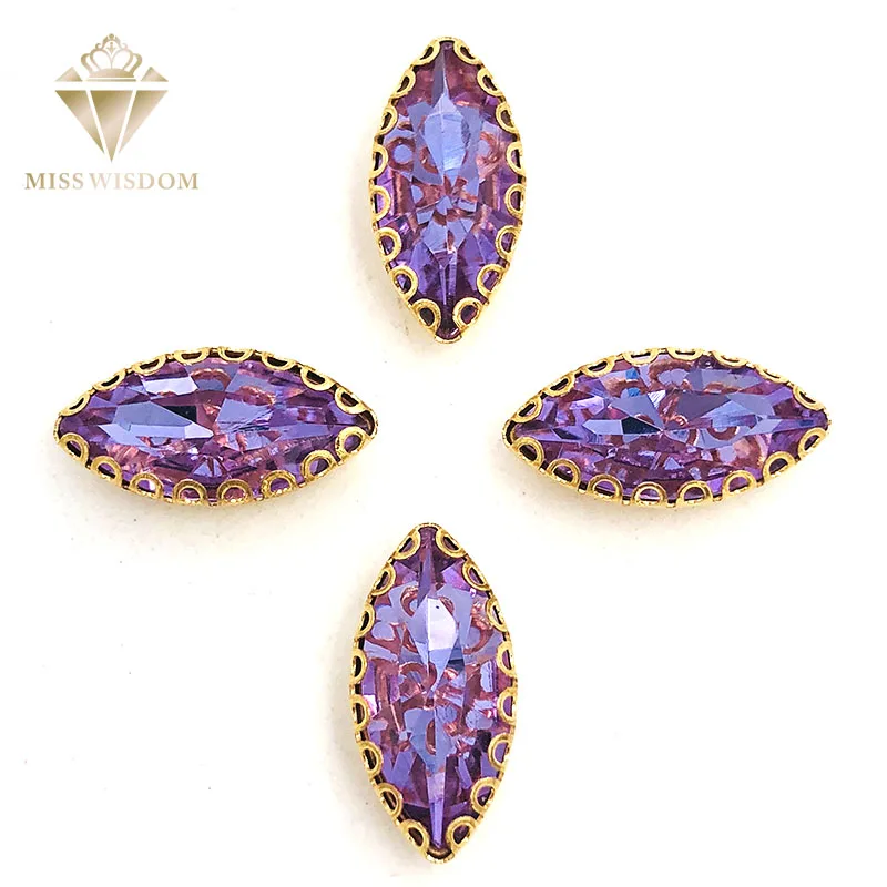 Новинка 7x15 мм кристалл фиолетовый конский глаз пришивные стразы Золотая основа с