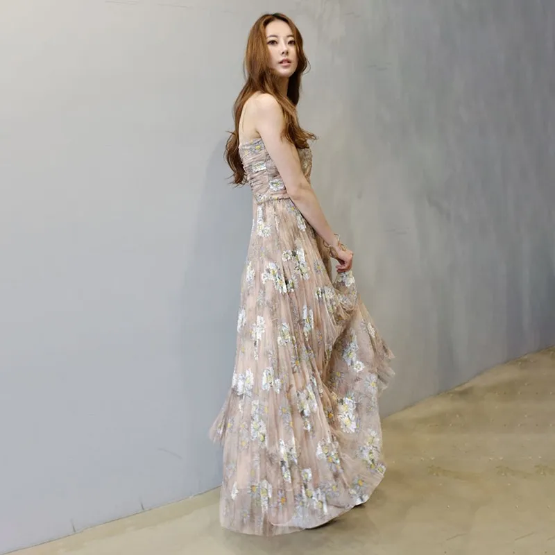 CHICEVER летнее элегантное Сетчатое платье с цветочным принтом для женщин круглым