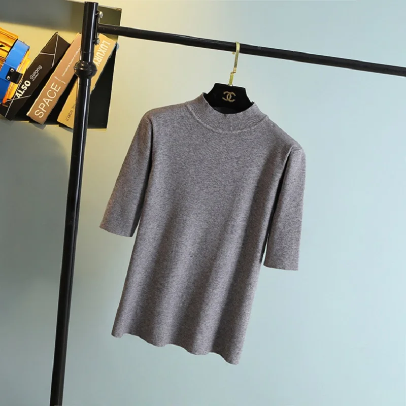 Женский свитер с пятиконечными рукавами вязаный кашемировый облегающий