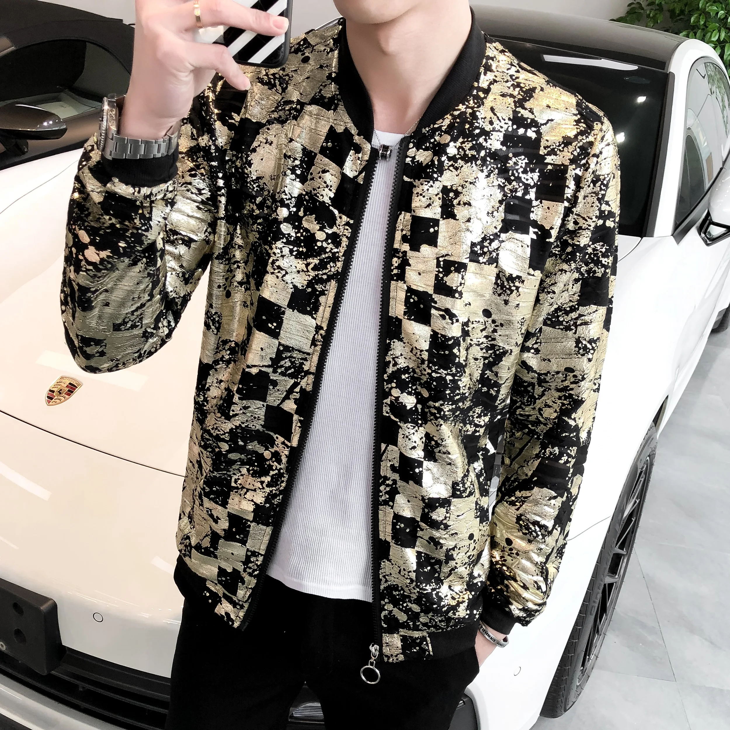 Новые летние мужские куртки роскошные и пальто с серебряным золотым принтом