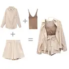 Женский повседневный комплект из 3 предметов, клетчатая рубашка с длинным рукавом, жилет и шорты, весна-лето 2022, J106