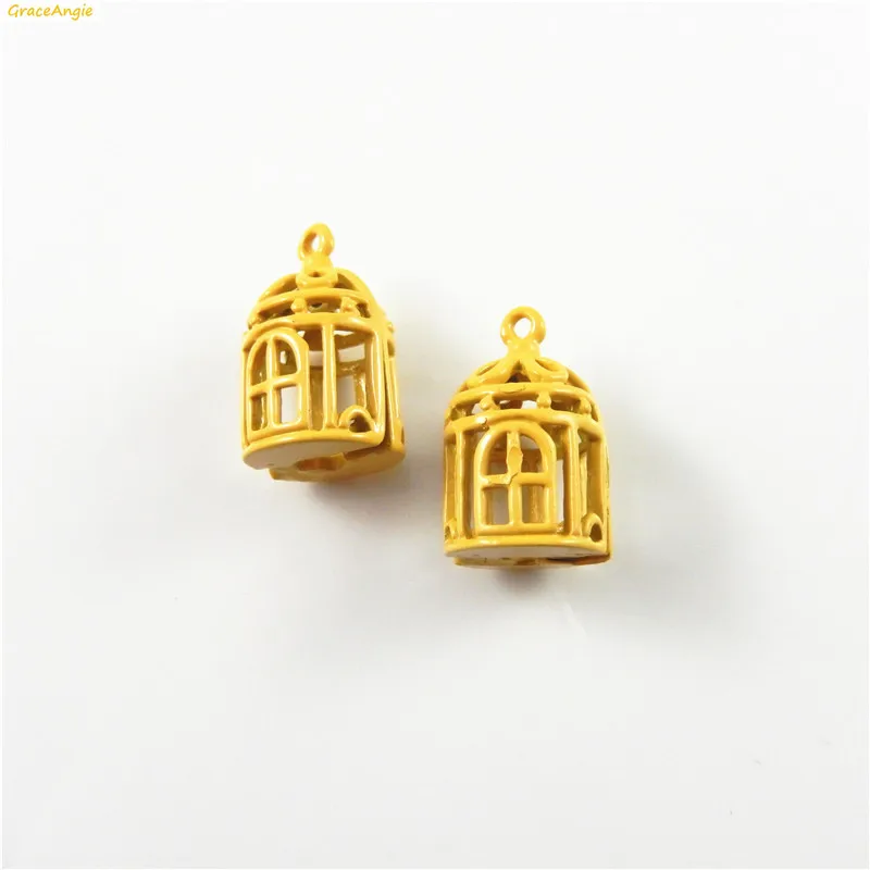 Yellow GraceAngie 5 шт. мини полые в форме клетки для птицы ручной работы Частный Дизайн браслет ожерелье на лодыжку красочные трендовые стильные подвески - Окраска металла: Yellow