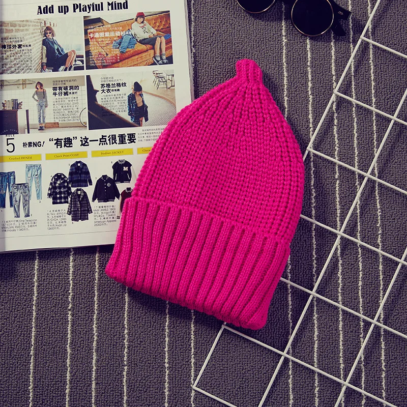 Новая осенне-зимняя вязаная шапка для женщин и мужчин Skullies Beanie, шапки, одноцветные, острый верх, лук версия, вязаные шапки