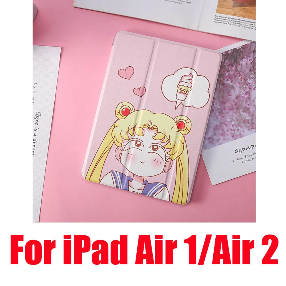 Ice Cream Air 1 2 Милые Чехлы Сейлор Мун для iPad 2/3/4 Mini 1 2 3 4 5 Air 1 2 10,5 Pro 9,7 10,5 мягкий кожаный чехол для планшета - Цвет: Ice Cream Air 1 2