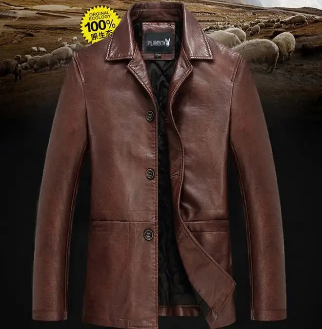 

HOT Spring Middle-aged And Old Fashion Big Yards More Leather Jacket Lapel Coat